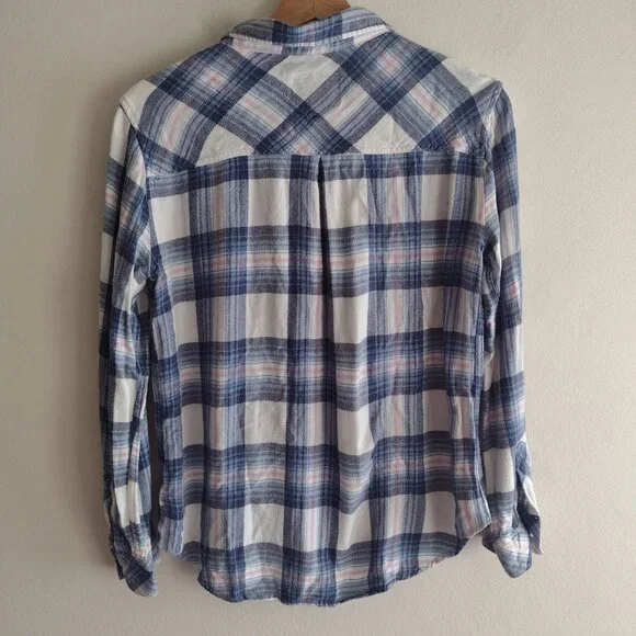 Rails Charli Shirt M Blue Pink Plaid Flowy Relaxed Fit Button Front Top - Picture 6 of 11